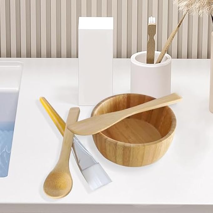 STRBOXONG FACE MASK MIXING BOWL SET BAMBOO,4 PACK DIY FACIAL TOOLS FOR SKIN CARE,BENTONITE CLAY MIXING BOWL WITH FACIAL MASK BOWL,SPATULA,SPOON,BRUSH APPLICATOR,FACIAL ESTHETICIAN SUPPLIES(10.14OZ) - Image 4